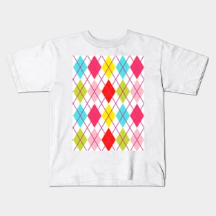 Argyle Lime Pink Red Gold Plum Teal Yellow Punk Rock Retro Kids T-Shirt